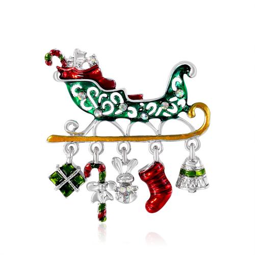 Christmas Brooches Zinc Alloy plated Christmas Design & Unisex & enamel & with rhinestone Sold By PC