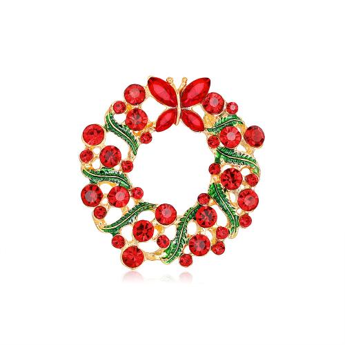 Christmas Brooches Zinc Alloy Christmas Wreath plated Christmas Design & Unisex & enamel & with rhinestone Sold By PC