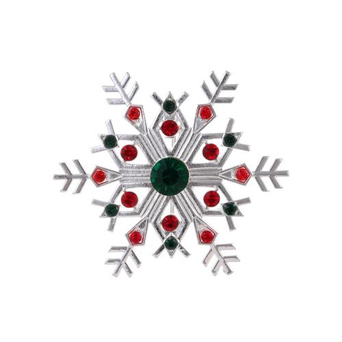 Christmas Brooches Zinc Alloy Snowflake silver color plated Christmas Design & Unisex & with rhinestone Sold By PC