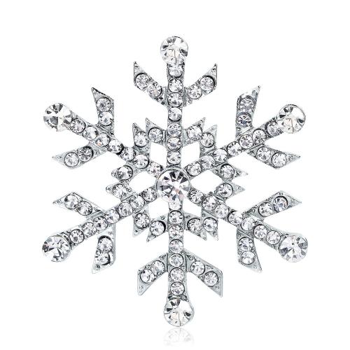 Christmas Brooches Zinc Alloy Snowflake silver color plated Christmas Design & Unisex & with rhinestone Sold By PC