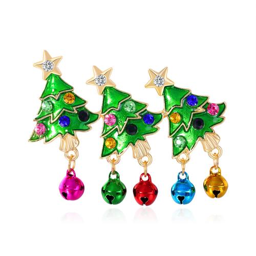 Christmas Brooches Zinc Alloy Christmas Tree plated Christmas Design & Unisex & enamel & with rhinestone Sold By PC