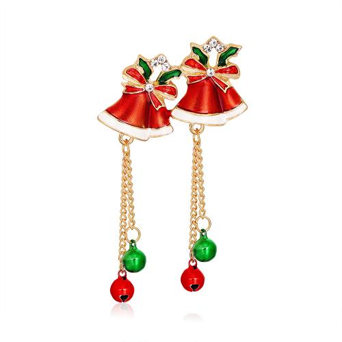 Christmas Brooches Zinc Alloy Christmas Bell plated Christmas Design & Unisex & enamel & with rhinestone Sold By PC