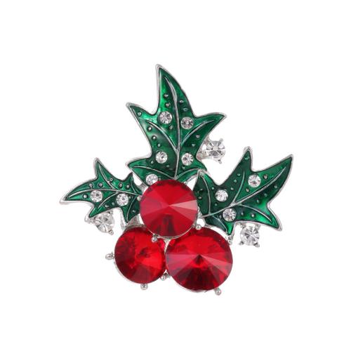 Broches de Noël, alliage de zinc, cerise, Placage de couleur platine, Conception de Noël & unisexe & émail & avec strass, Vendu par PC