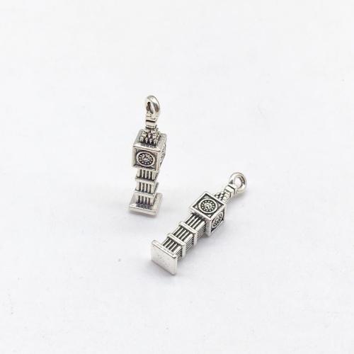 Cink ötvözet Medálok, Tower, antik ezüst színű bevonattal, DIY, 27x6mm, 100PC-k/Bag, Által értékesített Bag