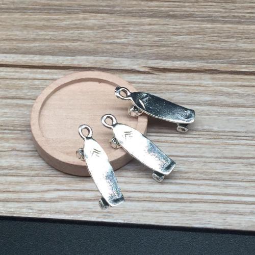 Ciondoli in lega di zinco, lega in zinco, Skateboard, placcato argento antico, DIY, 22x6mm, 100PC/borsa, Venduto da borsa