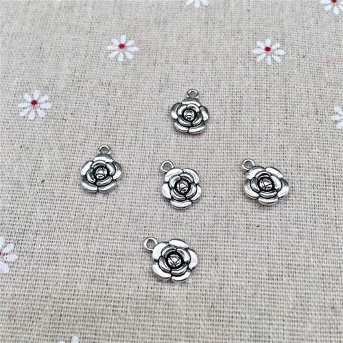 Sinc Alloy Flower Pendants, Rose, dath airgid antique plátáilte, DIY, 16x12mm, 100ríomhairí pearsanta/Mála, Díolta De réir Mála