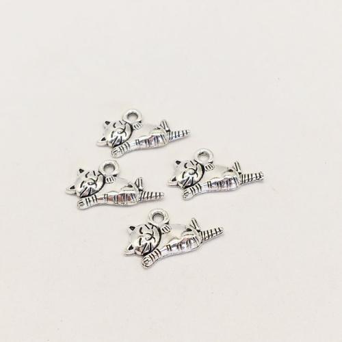 Sinc Alloy Pendants Ainmhithe, Cat, dath airgid antique plátáilte, DIY, 19x11x2mm, 100ríomhairí pearsanta/Mála, Díolta De réir Mála