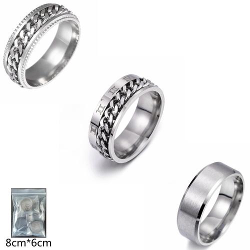 Titanium Staal ring Set, plated, drie stuks & draaibare & uniseks & verschillende grootte voor keus, meer kleuren voor de keuze, Maat:6-13, Verkocht door Stel