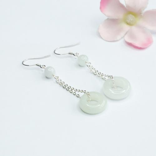 Jadeit Tropfen Ohrring, mit 925er Sterling Silber, Folk-Stil & für Frau, jadeite size 14x5mm, earring length 30-40mm, verkauft von Paar