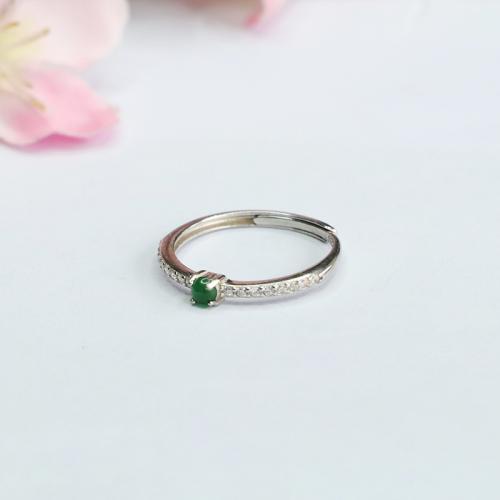 Jadeite Cuff Finger Ring with 925 Sterling Silver folk style & for woman & with rhinestone US Ring Sold By PC