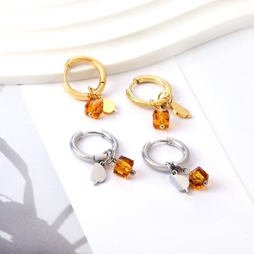 304 Stainless Steel Huggie Hoop Drop Earring Fruit plated & for woman & with rhinestone Sold By Pair