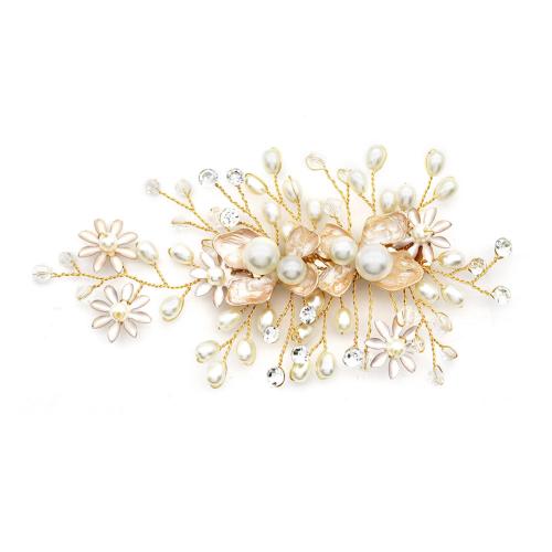 Alligator Hair Clip Zinc Alloy with brass wire & Plastic Pearl for woman golden Sold By PC