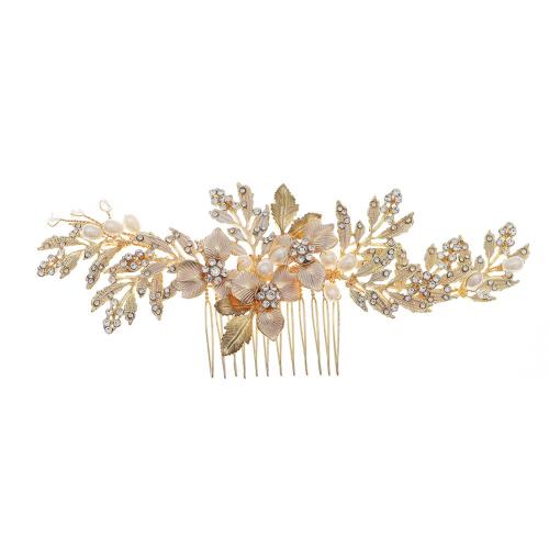 Decorative Hair Combs Zinc Alloy with brass wire & Plastic Pearl for bridal & with rhinestone Sold By PC