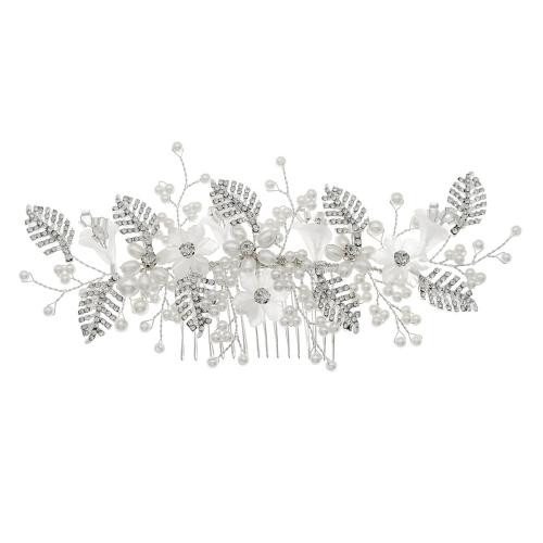 Decoratieve Kammen, Ijzer, met koperdraad & Plastic Pearl, voor bruids & met strass, zilver, 175x85mm, Verkocht door PC