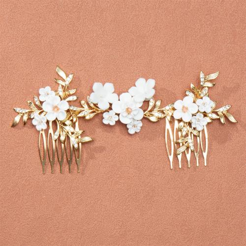 Decorative Hair Combs Zinc Alloy with Polymer Clay for bridal & with rhinestone golden Sold By PC