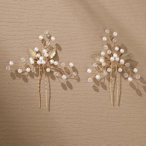 Hair Stick Zinc Alloy with brass wire & Crystal & Plastic Pearl for bridal Sold By Bag