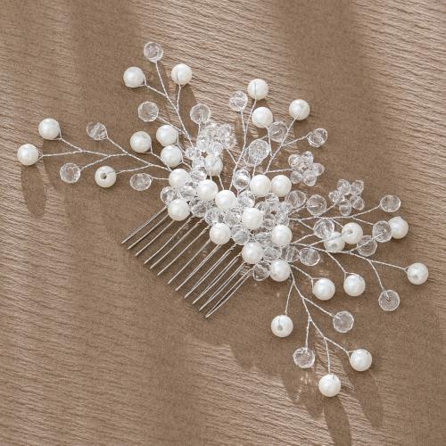 Decorative Hair Combs Iron with brass wire & Plastic Pearl for bridal silver color Sold By PC