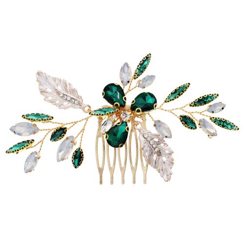 Decorative Hair Combs Zinc Alloy with brass wire & Rhinestone for bridal golden Sold By PC