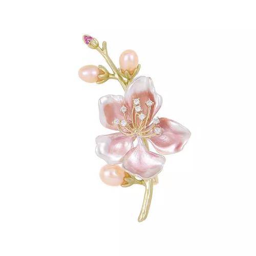 Zinc Alloy Brooches with Plastic Pearl for woman & with rhinestone Sold By PC