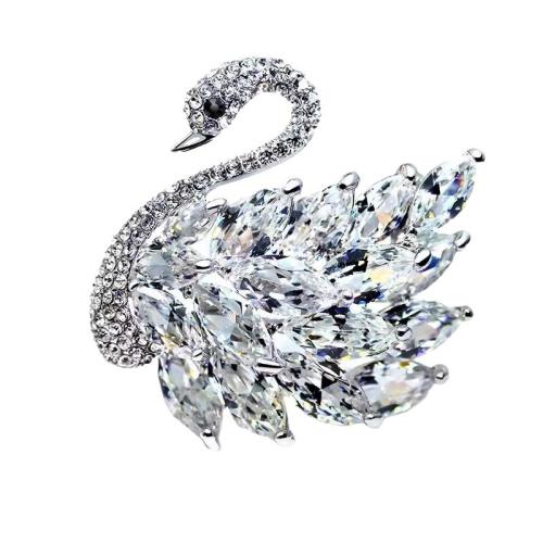 Zinc Alloy Brooches with Crystal Swan for woman & with rhinestone Sold By PC