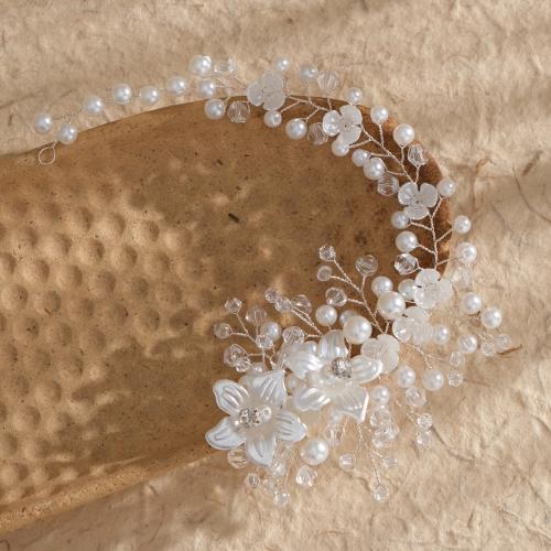 Headband Plastic Pearl with brass wire & Crystal & Acrylic for bridal silver color Sold By PC