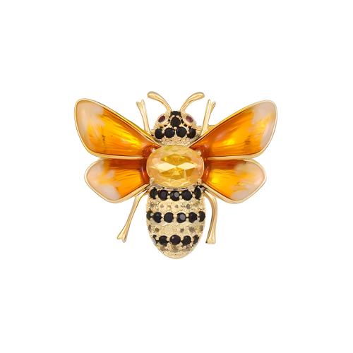 Zinc Alloy Brooches with Crystal Bee for woman & with rhinestone golden Sold By PC