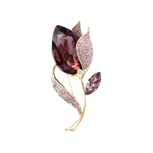 Zinc Alloy Brooches with Crystal Tulip for woman & with rhinestone Sold By PC