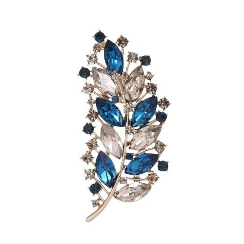 Zinc Alloy Brocher, med Krystal, Leaf, for kvinde & med rhinestone, flere farver til valg, 72x33mm, Solgt af PC