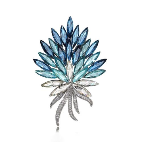 Zinklegering broches, Zinc Alloy, met Kristal, voor vrouw & met strass, blauw, 69x48mm, Verkocht door PC