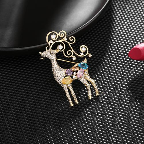 Christmas Brooches Zinc Alloy with Crystal & Plastic Pearl Christmas Reindeer Christmas Design & for woman & with rhinestone Sold By PC