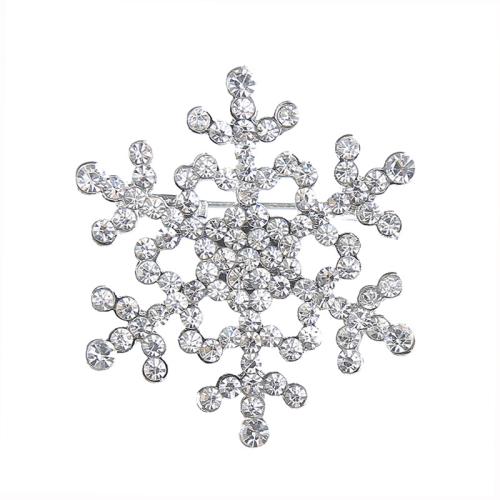 Broches de Noël, alliage de zinc, flocon de neige, Conception de Noël & pour femme & avec strass, plus de couleurs à choisir, 41x37mm, Vendu par PC