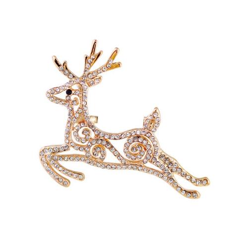 Jul brocher, Zinc Alloy, Julen Reindeer, Juledesign & for kvinde & med rhinestone, flere farver til valg, 48x46mm, Solgt af PC