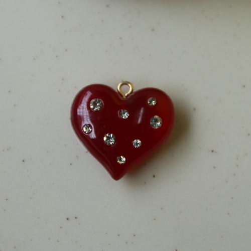 Resina-Pendant, resina, Cuore, DIY & con strass, 25x25mm, Venduto da PC