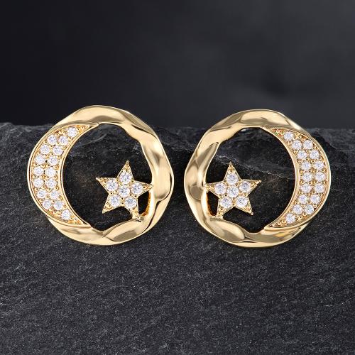 Cubic Zirconia Micro Pave Brass Earring fashion jewelry & micro pave cubic zirconia & for woman golden 17mm Sold By Pair