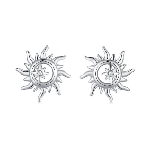 Boucle d'oreille bijoux en argent sterling, Argent sterling 925, avec zircon cubique, Plaqué de platine, bijoux de mode & pour femme, 10mm, Vendu par paire