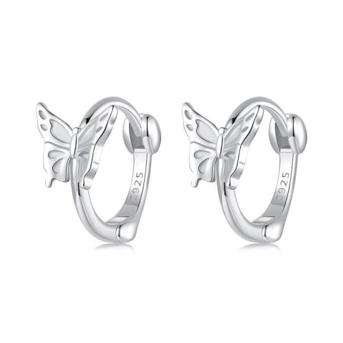 925 Sterling Silver Hoop Earrings Butterfly platinum plated fashion jewelry & for woman Sold By Pair