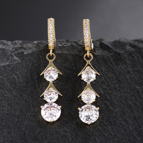 Cubic Zirconia Micro Pave Brass Earring fashion jewelry & micro pave cubic zirconia & for woman golden Sold By Pair