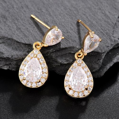 Ciúbach Zirconia Micrimhilseogra réiteodh Earring Prás, Teardrop, jewelry faisin & micrea réiteach zirconia ciúbach & do bhean, dathanna níos mó le haghaidh rogha, 23x9mm, Díolta De réir Péire