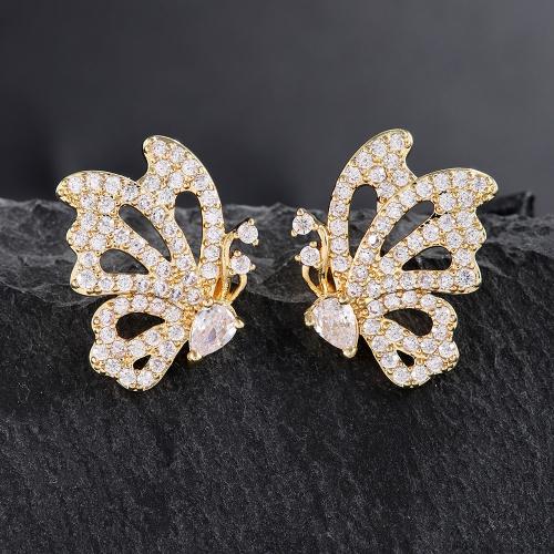 Cubic Zirconia Micro Pave Brass Earring Butterfly fashion jewelry & micro pave cubic zirconia & for woman Sold By Pair