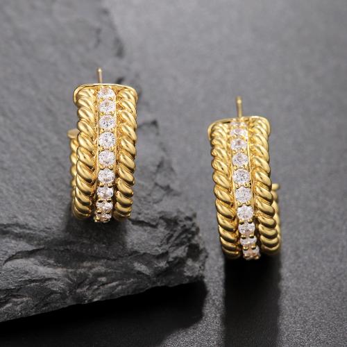 Cubic Zirconia Micro Pave Brass Earring fashion jewelry & micro pave cubic zirconia & for woman golden Sold By Pair