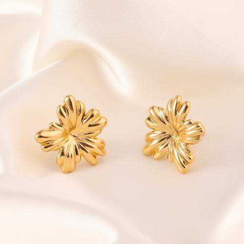 Stainless Steel Stud Earrings 304 Stainless Steel Flower fashion jewelry & for woman Crystal Gold Sold By Pair