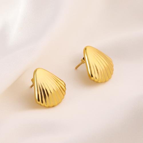 Stainless Steel Stud Earrings 304 Stainless Steel Shell fashion jewelry & for woman golden Sold By Pair