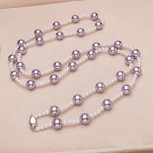 Shell Pearl collier de chandail, avec porcelaine & Acier inoxydable 304, Rond, bijoux de mode & pour femme, plus de couleurs à choisir, protéger l'environnement, sans nickel, plomb et cadmium, beads:4mm and 10mm, Longueur Environ 90 cm, Vendu par PC