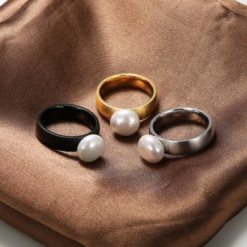 Stainless Steel Finger Ring 304 Stainless Steel with Plastic Pearl plated & for woman Sold By PC