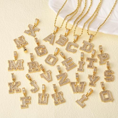 Cubic Zircon Micro Pave Brass Necklace Alphabet Letter gold color plated fashion jewelry & micro pave cubic zirconia golden nickel lead & cadmium free Sold By PC