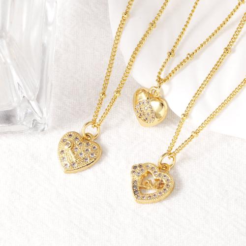 Cubic Zircon Micro Pave Brass Necklace gold color plated fashion jewelry & micro pave cubic zirconia gold nickel lead & cadmium free Sold By PC