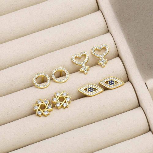 Cubic Zirconia Micro Pave Brass Earring gold color plated fashion jewelry & micro pave cubic zirconia gold nickel lead & cadmium free Sold By Pair