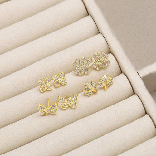 Cubic Zirconia Micro Pave Brass Earring gold color plated fashion jewelry & micro pave cubic zirconia gold nickel lead & cadmium free Sold By Pair