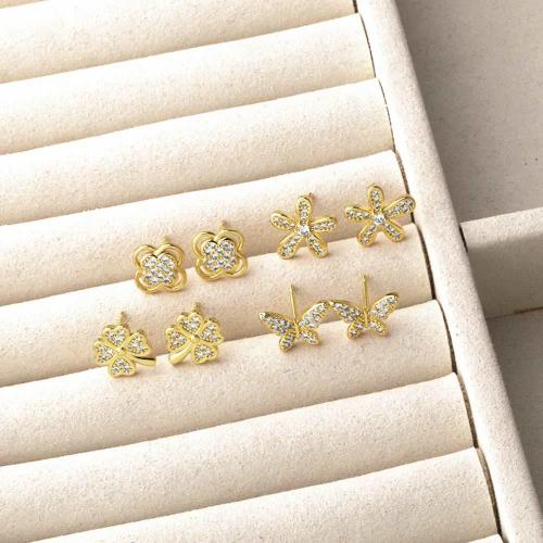 Cubic Zirconia Micro Pave Brass Earring gold color plated fashion jewelry & micro pave cubic zirconia gold nickel lead & cadmium free Sold By Pair