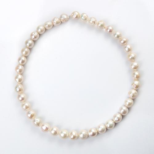 Přírodní sladkovodní perly perlí, Sladkovodní Pearl, Mírně kulaté, DIY, bílý, 10mm, Otvor:Cca 1mm, Prodáno za Cca 38 cm Strand